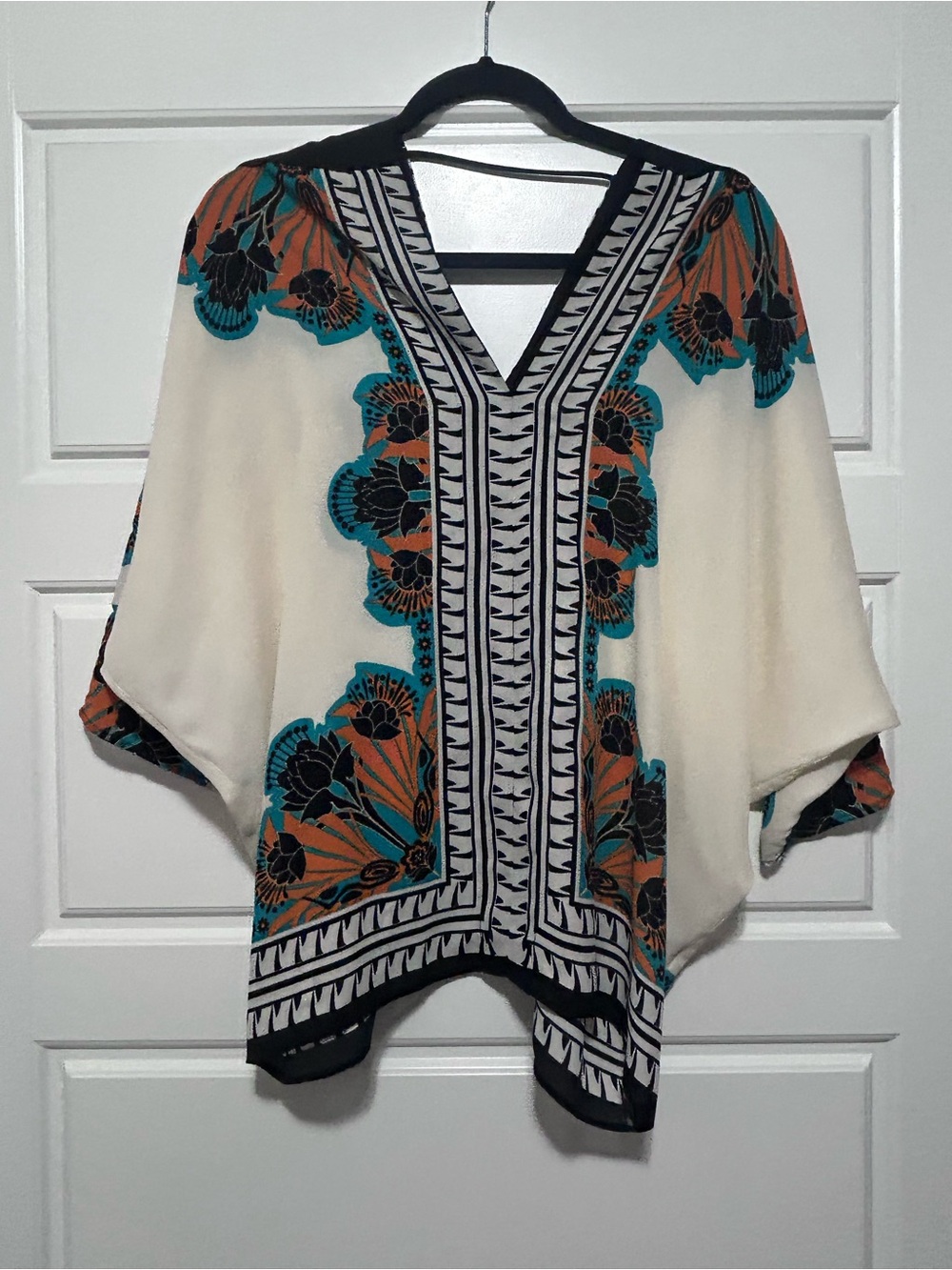 Rose & Olive Cream Tunic with Teal and Rust Floral Trim